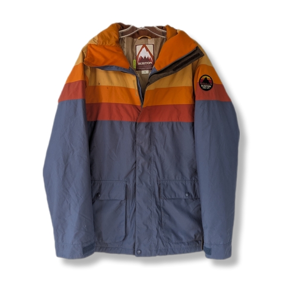 Burton Men's Small Retro Style Tan & Blue Stripe Ski Snowboard Zip Front Jacket - Picture 1 of 15
